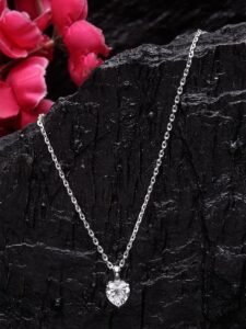 Sterling Silver White Gold Plated Heart Solitaire Pendant Chain Necklace | Gift for Women & Girls - Image 5