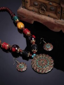 Fashion Latest Stylish Traditional Tibetan Pendant Necklace Jewellery Set for Women - Image 6