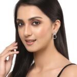 Oxidised Silver-Plated American Diamond studded Paisley Shaped Studs Earrings for Girls and Women - Image 4