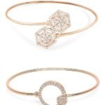 Set of 2 Rose Gold Contemporary Cubic Zirconia Brass Kada Style Bracelet For Women