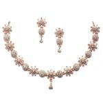Rhodium Plated Silver Toned White American Diamond Studded Necklace With Earring Jewellery Set For Woment and Girl