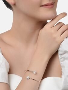 Set of 2 Rose Gold Contemporary Cubic Zirconia Brass Kada Style Bracelet For Women - Image 4