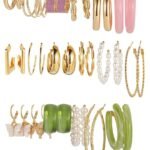 18 pairs Combo Celebrity Inspired Trendy Latest Stylish Gold Plated Crystal Pearl Hoop and Butterfly Drop Earrings for Women and Girls