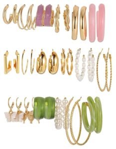 18 pairs Combo Celebrity Inspired Trendy Latest Stylish Gold Plated Crystal Pearl Hoop and Butterfly Drop Earrings for Women and Girls