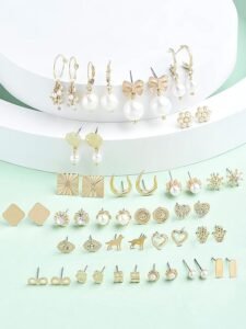 Set of 25 Gold Tone Contemporary Studs & Drop Earrings For Women - Image 6