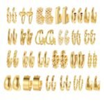 24 pairs Combo Celebrity Inspired Trendy Latest Stylish Gold Plated Geometric Twist Pearl Hoop Dangle Earrings for Women and Girls
