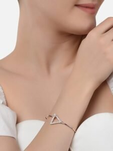 Set of 2 Rose Gold Contemporary Cubic Zirconia Brass Kada Style Bracelet For Women - Image 4