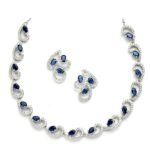 Rhodium-Plated with Silver-Toned White Cubic Zirconia & American Diamond studded Necklace and Drop Earrings Jewellery Set for women