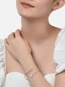 2 Rose Gold Contemporary Cubic Zirconia Brass Kada Style Bracelet For Women - Image 4