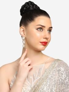 Gold Tone Artificial Stones & Austrian Diamonds Dangle Earring For Women - Image 3
