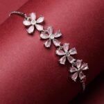 Rhodium-Plated Silver Toned American Diamond studded Floral Shaped Link Bracelet Jewellery for Girls and Women - Image 4