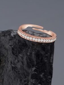 Rose Gold Cubic Zirconia Contemporary Brass Sleek Adjustable Ring For Women - Image 6