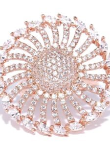 American Diamond Ring for Women | Round Flower Design | Rose Gold Ring (Plated) | Adjustable Fit | Oversized Cocktail Ring for Girls for Wedding & Parties - Image 2