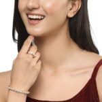 Rhodium-Plated Teardrop & Square Shaped American Diamond Studded Kada Bracelet For Girls and Women - Image 4