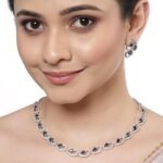 Rhodium-Plated with Silver-Toned White Cubic Zirconia & American Diamond studded Necklace and Drop Earrings Jewellery Set for women - Image 4