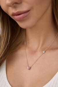 Love Heart Shape With Pink & White Diam Pendant Necklace for Girls And Women with Extendable Chain - Image 4