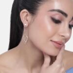 Rose Gold Plated Dangling Earrings with White Austrian Crystals for Girls and Women - Image 5