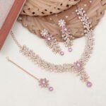 Diamond Necklace Jewellery Set for Women with Earrings and Maang Tikka for Wedding, Party, Engagements & Festivals - Image 5