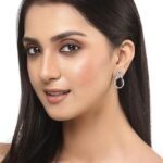 Oxidised Silver-Plated American Diamond studded Paisley Shaped Studs Earrings for Girls and Women - Image 3