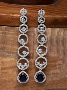 Oxidised Silver-Plated American Diamond studded Circular Shaped Drop Earrings for Girls and Women - Image 5