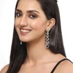 Oxidised Silver-Plated American Diamond studded Circular Shaped Drop Earrings for Girls and Women - Image 6