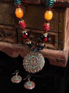 Fashion Latest Stylish Traditional Tibetan Pendant Necklace Jewellery Set for Women - Image 5