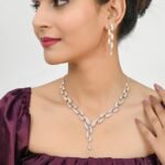 American Diamond CZ Rose Gold Plated Designer Jewellery Set/Necklace Set with Chain & Earring for Girls/Women - Image 5