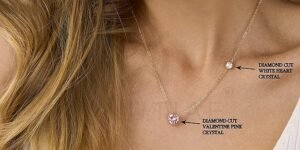 Love Heart Shape With Pink & White Diam Pendant Necklace for Girls And Women with Extendable Chain - Image 2