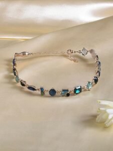 Green & Blue Dazzling Stones Embellished Contemporary Necklace For Women - Image 5