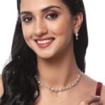 Rhodium Plated Silver Toned White American Diamond Studded Necklace With Earring Jewellery Set For Woment and Girl - Image 5