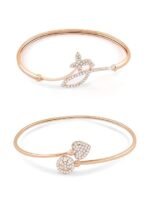 2 Rose Gold Contemporary Cubic Zirconia Brass Kada Style Bracelet For Women