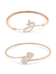 2 Rose Gold Contemporary Cubic Zirconia Brass Kada Style Bracelet For Women